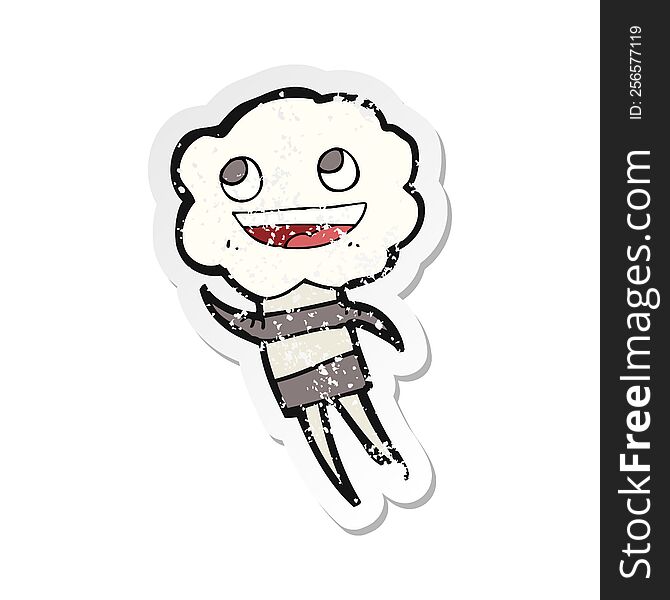 Retro Distressed Sticker Of A Cartoon Cute Cloud Head Creature