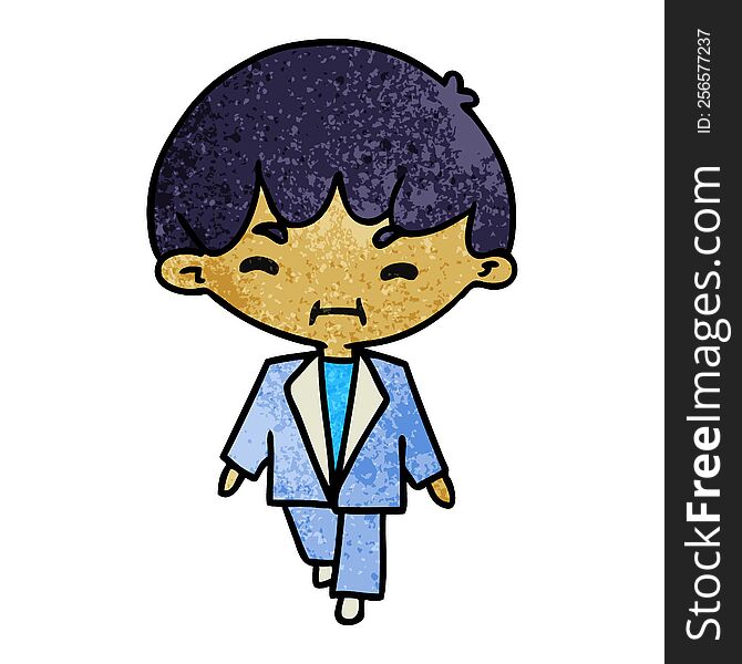 textured cartoon illustration kawaii cute boy in suit. textured cartoon illustration kawaii cute boy in suit