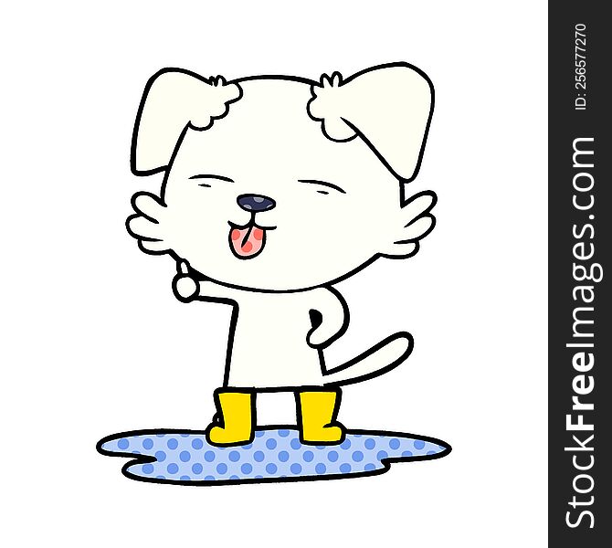 cartoon dog sticking out tongue in puddle. cartoon dog sticking out tongue in puddle