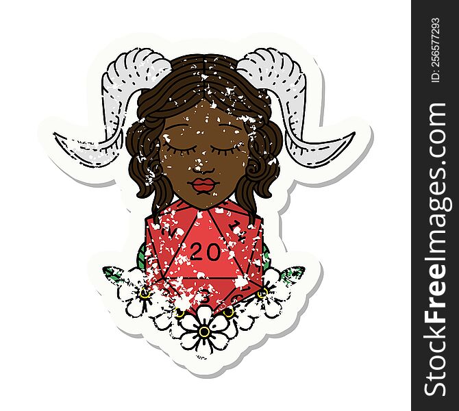 Tiefling With Natural 20 D20 Dice Roll Grunge Sticker