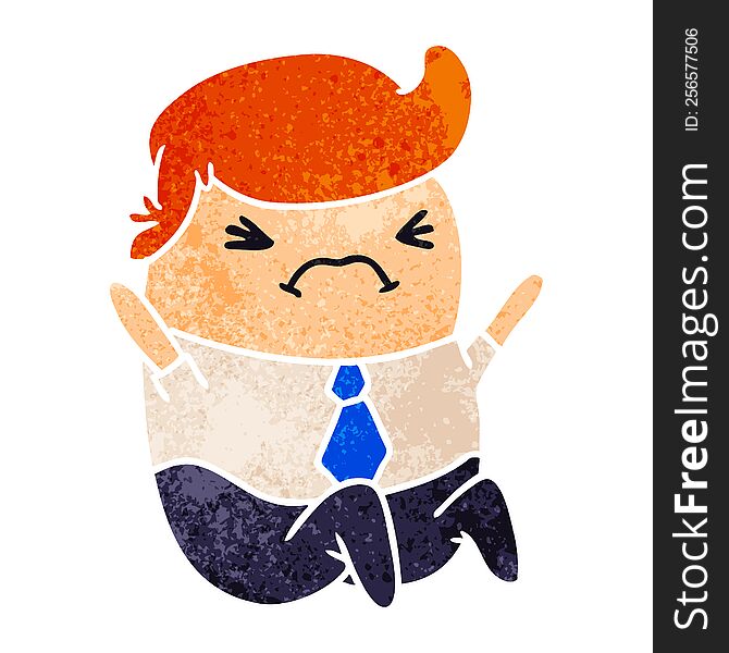 retro cartoon illustration of an angry kawaii business man. retro cartoon illustration of an angry kawaii business man