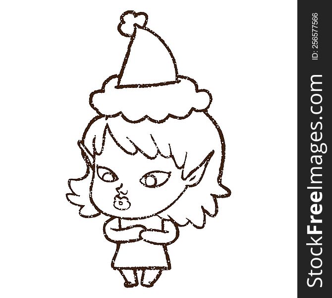 Christmas Elf Charcoal Drawing