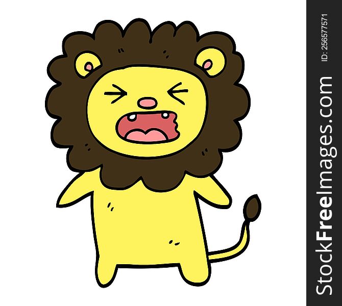 hand drawn doodle style cartoon roaring lion