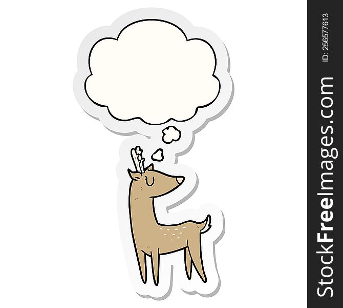 Cartoon Deer And Thought Bubble As A Printed Sticker