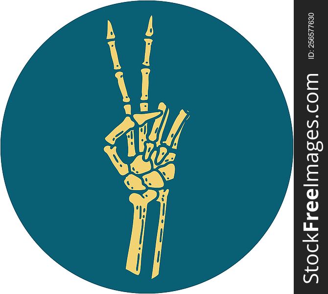 iconic tattoo style image of a skeleton giving a peace sign. iconic tattoo style image of a skeleton giving a peace sign