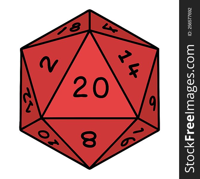 tattoo in traditional style of a d20 dice. tattoo in traditional style of a d20 dice