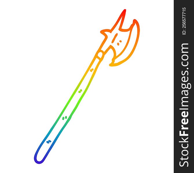 rainbow gradient line drawing of a cartoon medieval halberd