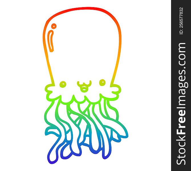 Rainbow Gradient Line Drawing Cartoon Octopus