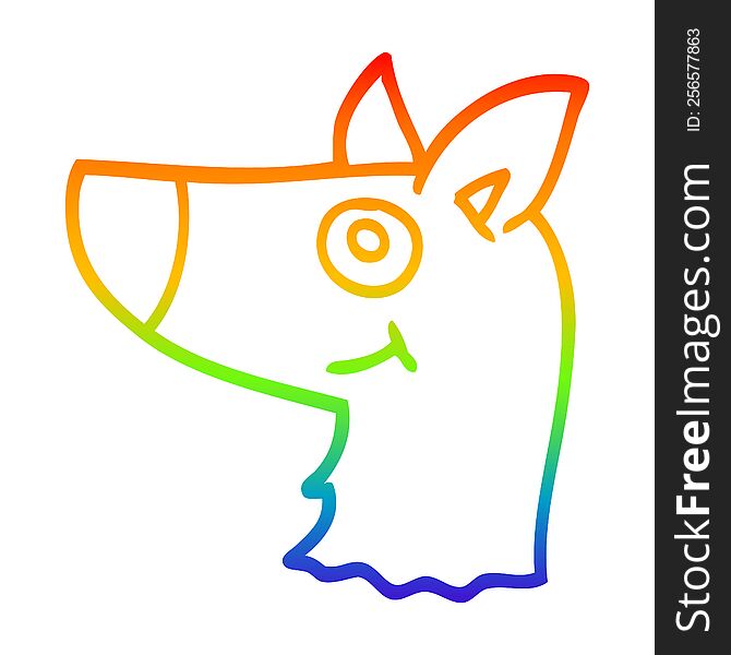 rainbow gradient line drawing of a cartoon happy dog face