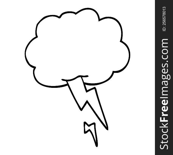 Line Drawing Cartoon Storm Cloud With Lightning