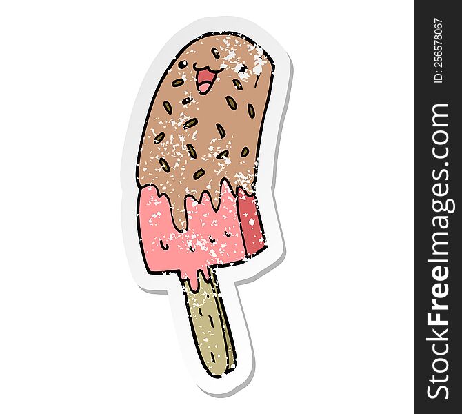 Distressed Sticker Of A Cute Cartoon Happy Ice Lolly