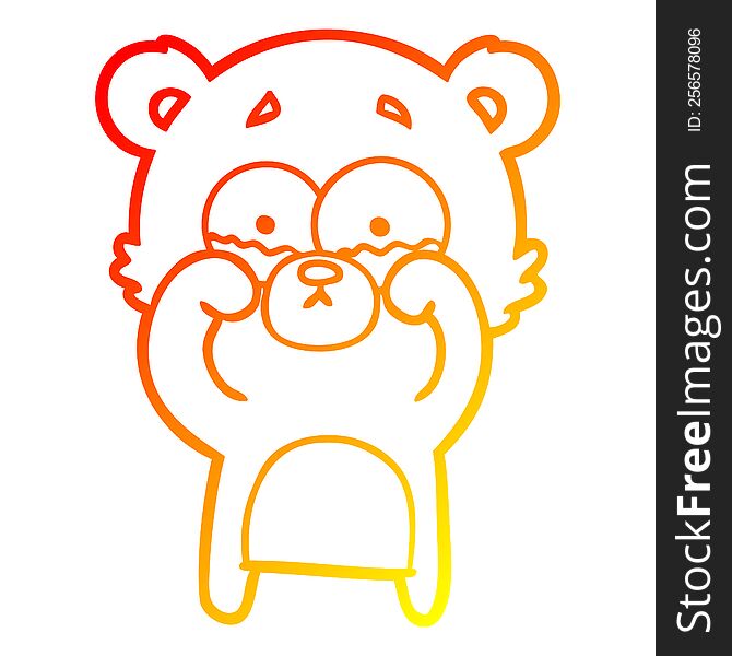 warm gradient line drawing of a cartoon crying bear rubbing eyes