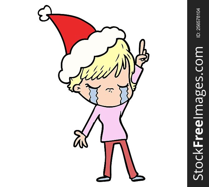 Line Drawing Of A Woman Crying Wearing Santa Hat