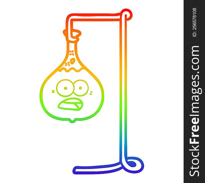 rainbow gradient line drawing of a cartoon science experiment