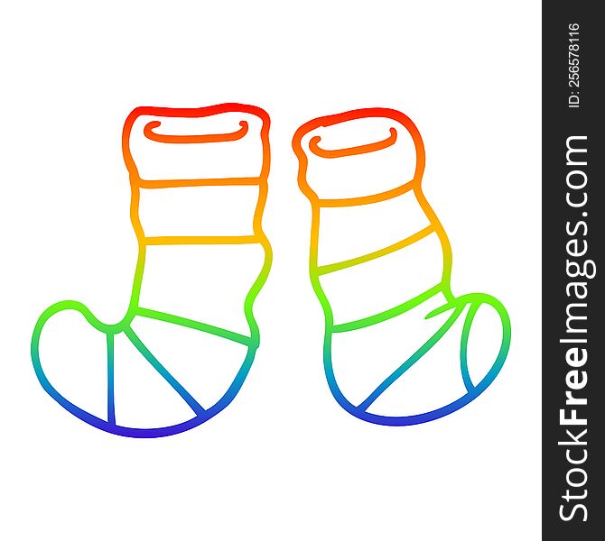 rainbow gradient line drawing of a cartoon striped socks