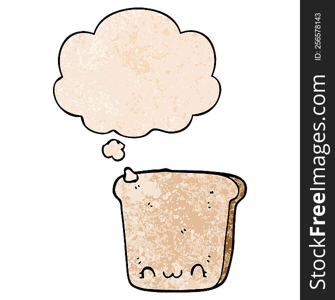 cartoon slice of bread with thought bubble in grunge texture style. cartoon slice of bread with thought bubble in grunge texture style