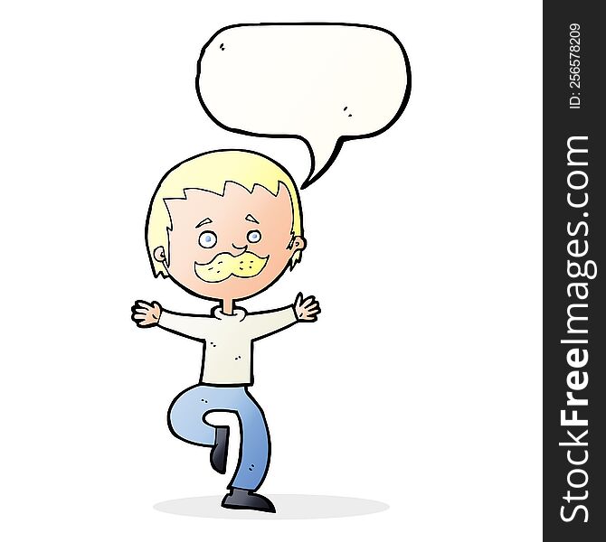 Cartoon Dancing Man With Mustache With Speech Bubble
