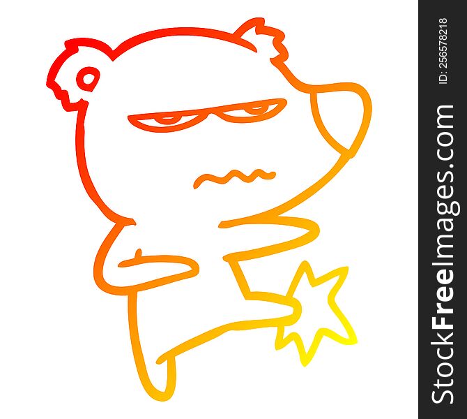 warm gradient line drawing of a angry bear cartoon kicking