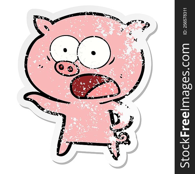 distressed sticker of a cartoon pig shouting