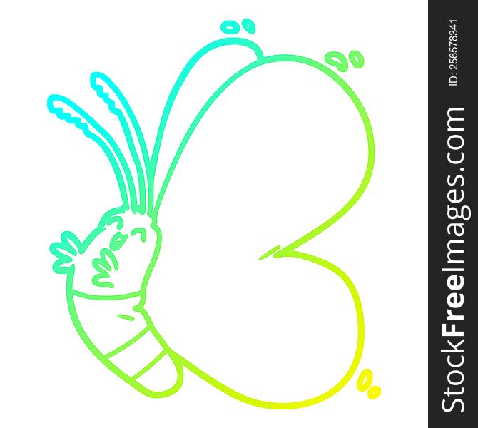 cold gradient line drawing of a funny cartoon butterfly