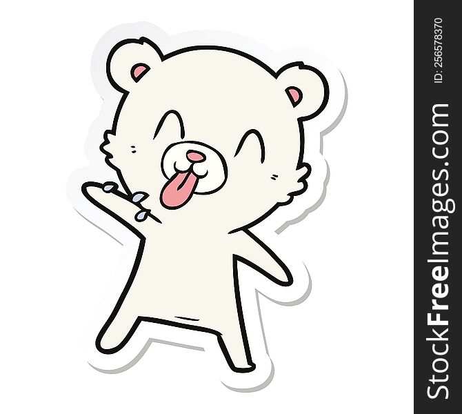 sticker of a rude cartoon polar bear sticking out tongue