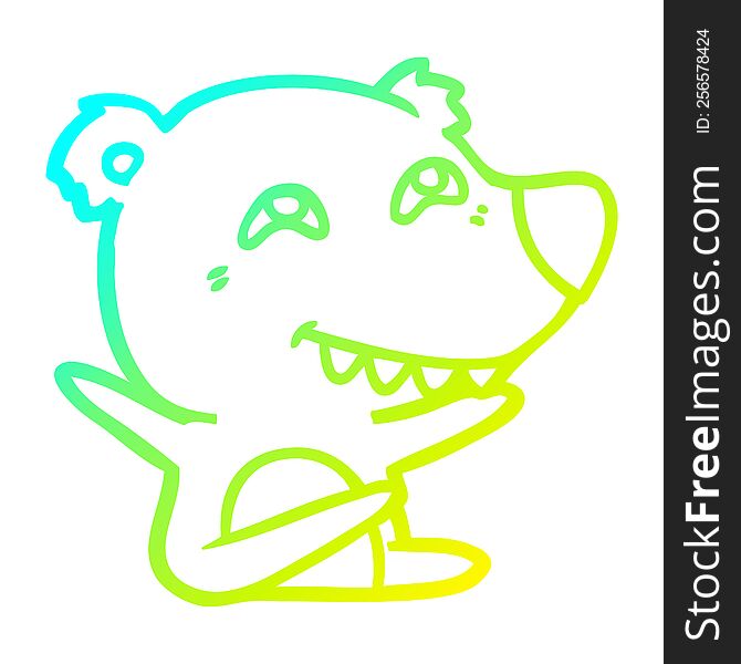 Cold Gradient Line Drawing Cartoon Bear Showing Teeth