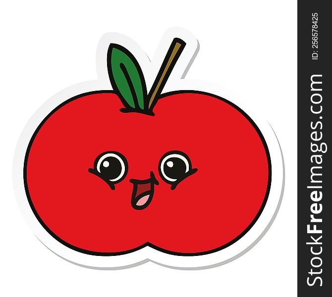 Sticker Of A Cute Cartoon Red Apple