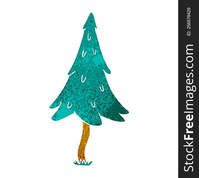 hand drawn retro cartoon doodle of woodland pine trees