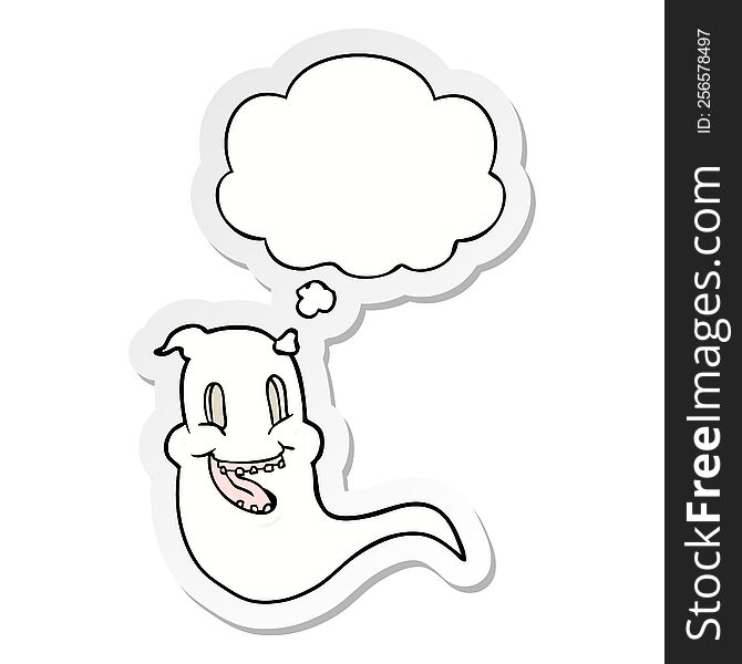 Cartoon Spooky Ghost And Thought Bubble As A Printed Sticker