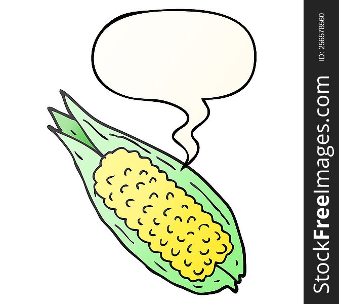 Cartoon Corn And Speech Bubble In Smooth Gradient Style