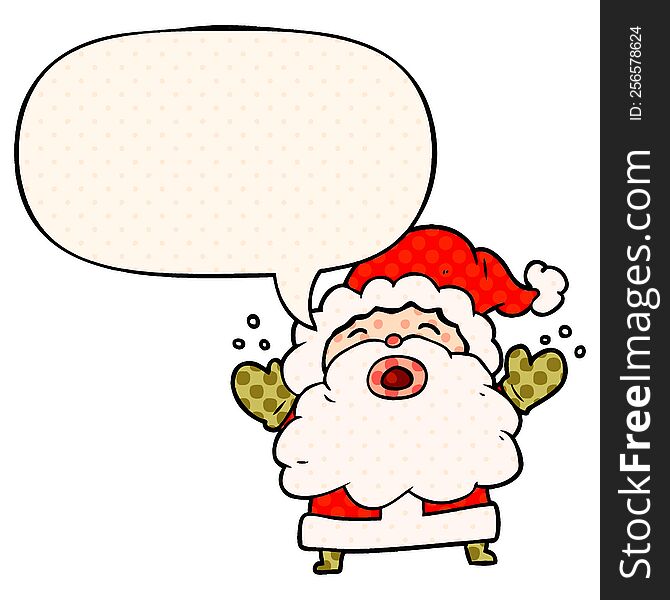 cartoon santa claus shouting in frustration and speech bubble in comic book style