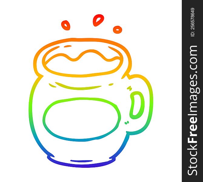 rainbow gradient line drawing of a mug of coffee