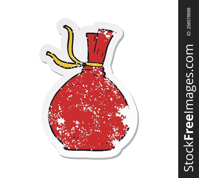 retro distressed sticker of a cartoon christmas santa sack