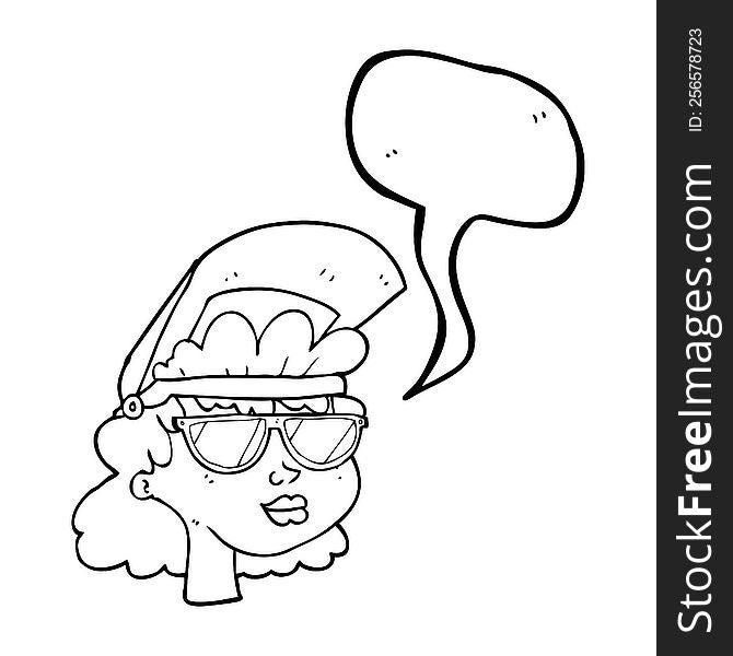 speech bubble cartoon woman with welding mask and glasses