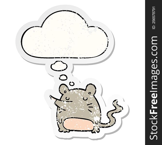 Cartoon Mouse And Thought Bubble As A Distressed Worn Sticker