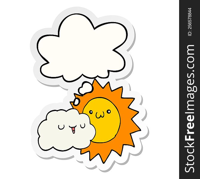 Cartoon Sun And Cloud And Thought Bubble As A Printed Sticker