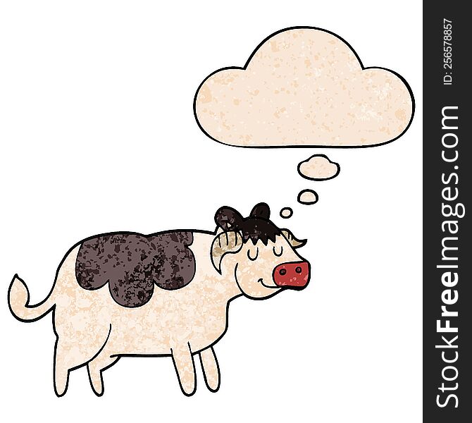 cartoon cow with thought bubble in grunge texture style. cartoon cow with thought bubble in grunge texture style