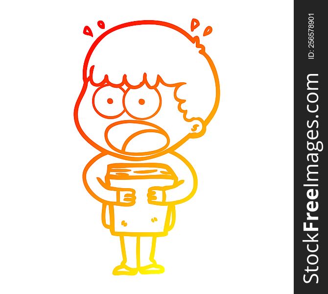 warm gradient line drawing of a cartoon shocked man with a book
