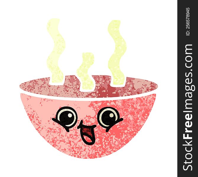 Retro Illustration Style Cartoon Bowl Of Hot Soup