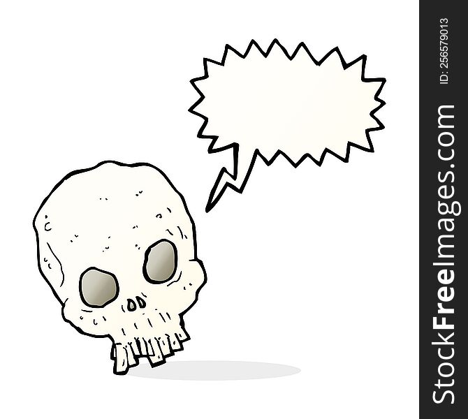 cartoon spooky skull with speech bubble