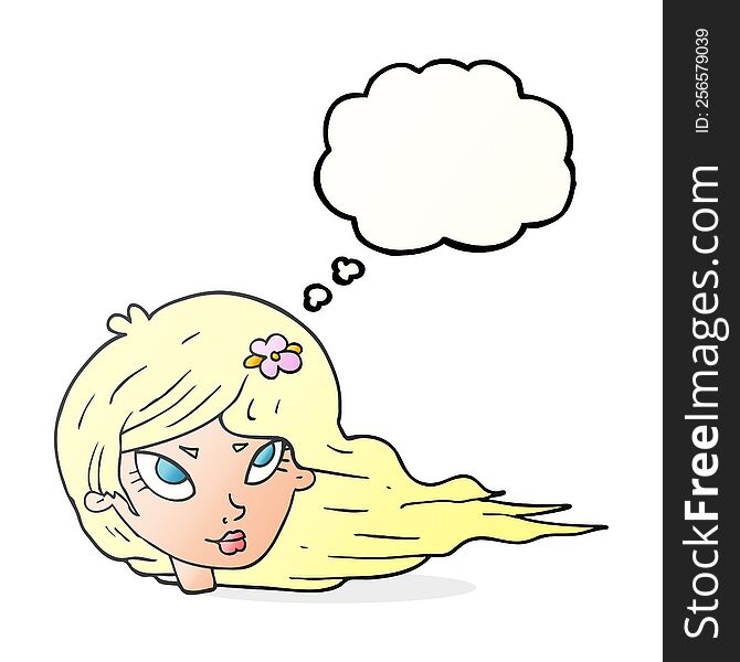 Thought Bubble Cartoon Woman With Blowing Hair