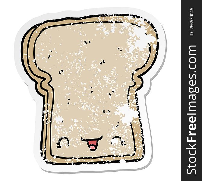 Distressed Sticker Of A Cute Cartoon Slice Of Bread