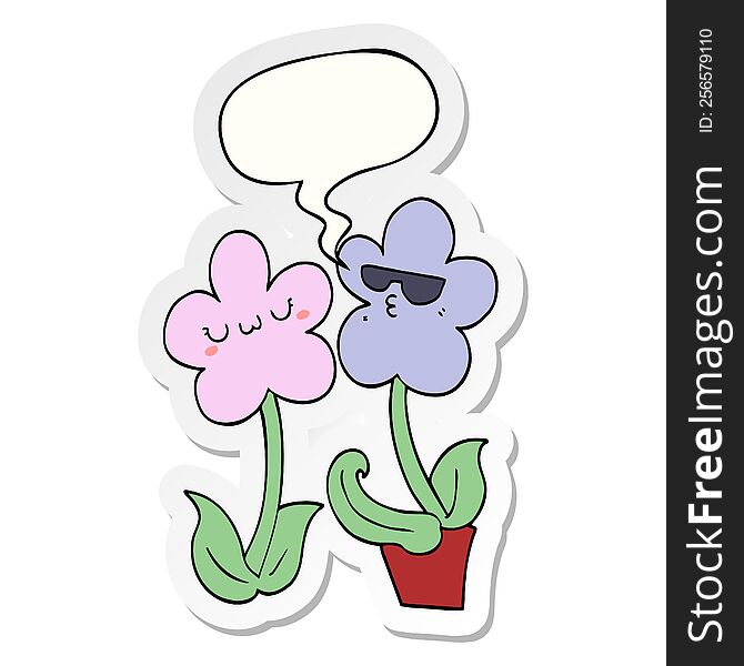 cute cartoon flower with speech bubble sticker