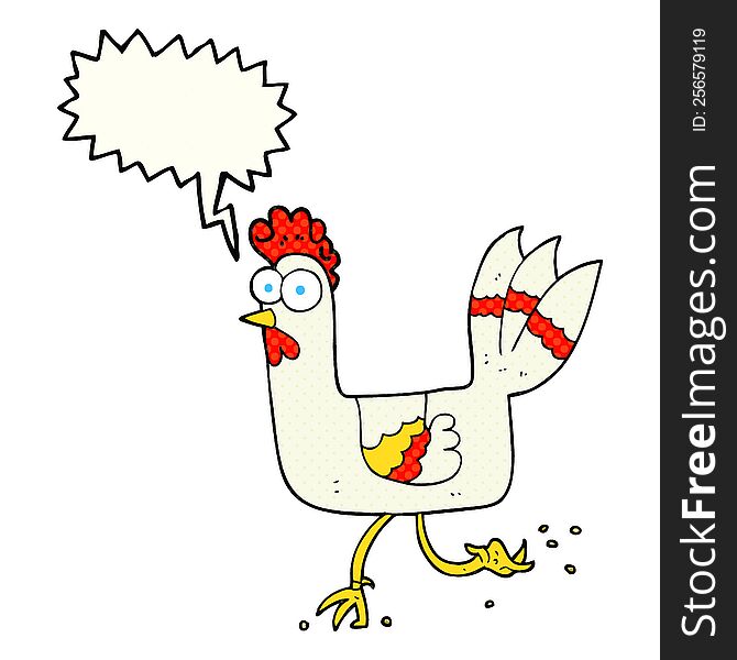 freehand drawn comic book speech bubble cartoon chicken running