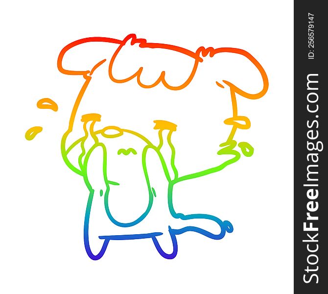 Rainbow Gradient Line Drawing Sad Dog Crying