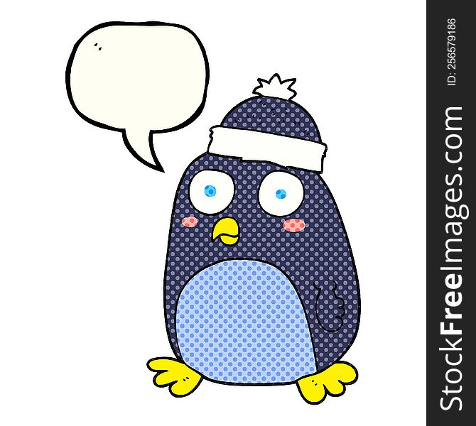 freehand drawn comic book speech bubble cartoon penguin