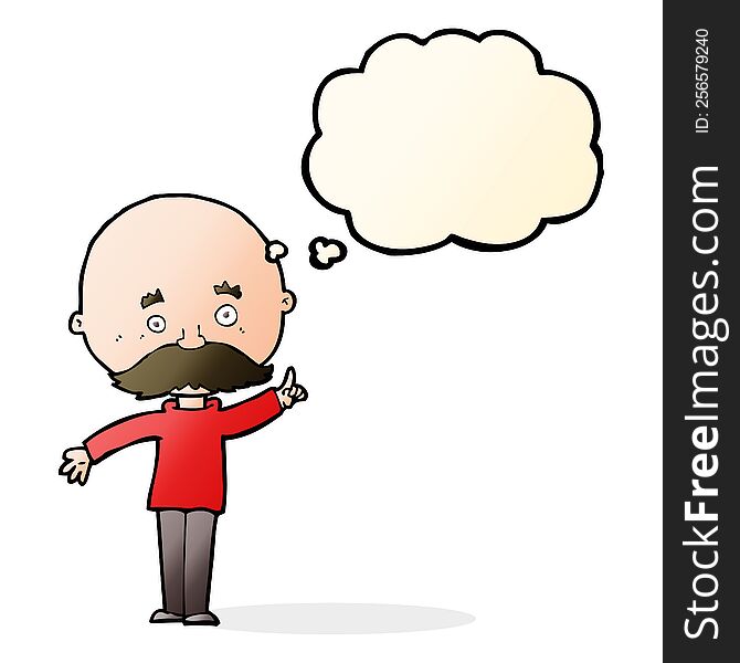 Cartoon Bald Man With Idea With Thought Bubble