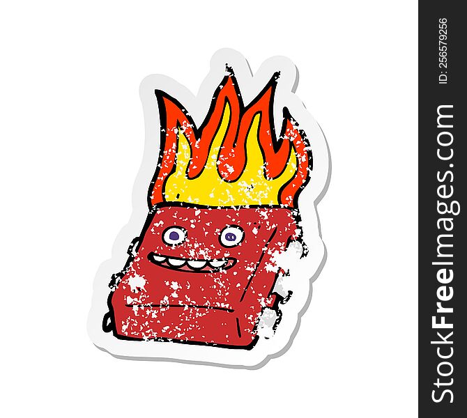 retro distressed sticker of a cartoon red hot computer chip