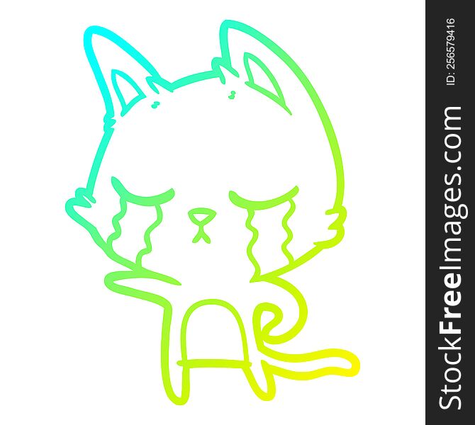Cold Gradient Line Drawing Crying Cartoon Cat Pointing