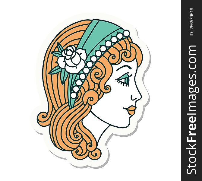 Tattoo Style Sticker Of A Gypsy Head